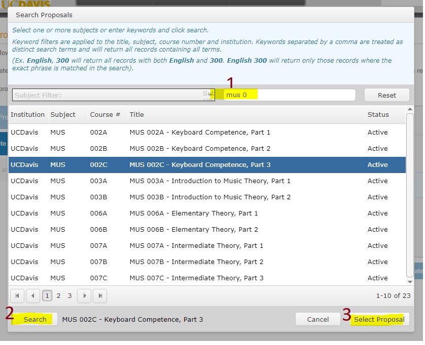 Select Proposals screen
