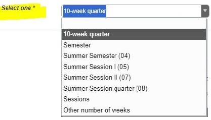 Course duration drop-down menu
