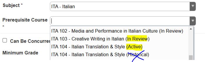 Selecting a prerequisite screen