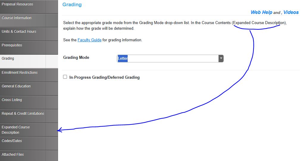 Grading screen