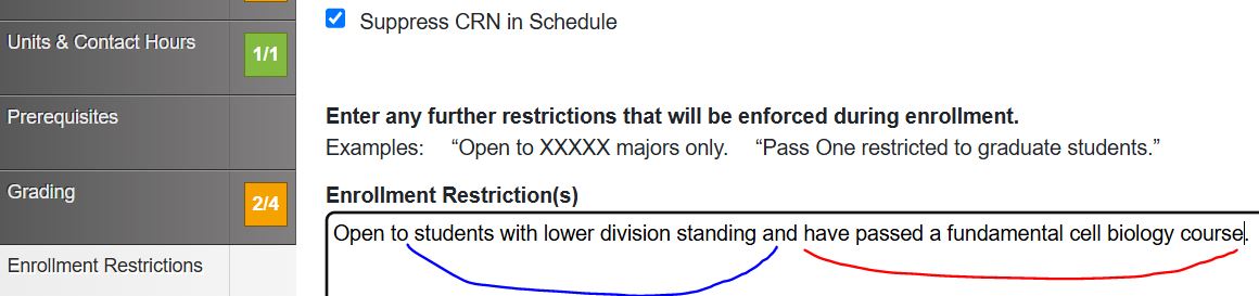 Restrictions screen
