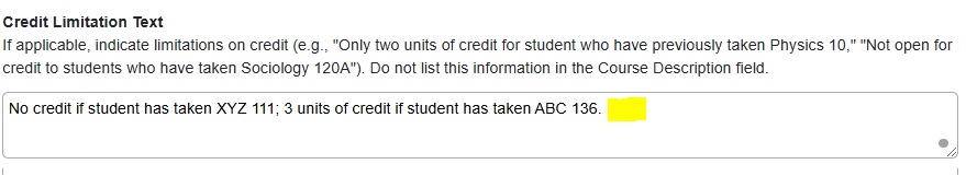 Credit Limitation Text field