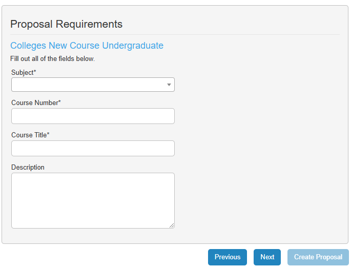 Proposal Requirements screen
