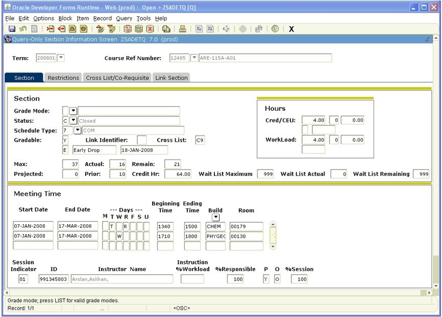 ZSADETQ Scheduling Query Form