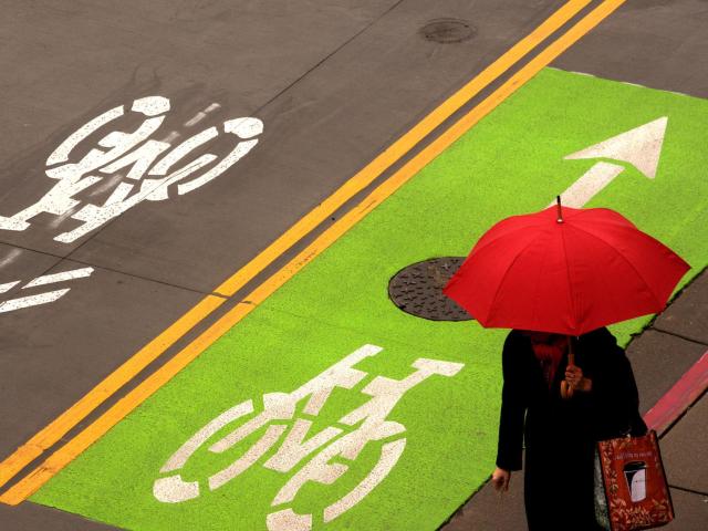 Bike path & red umbrella